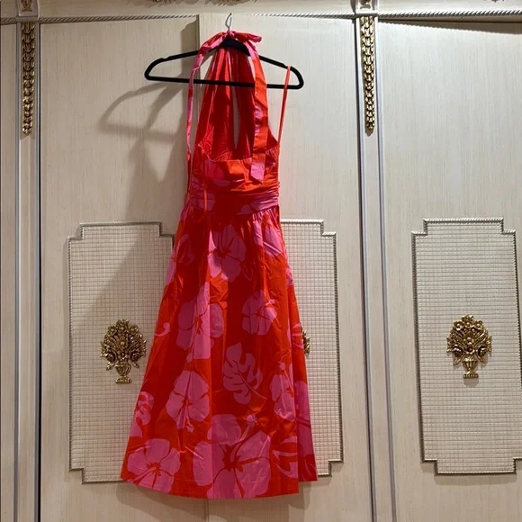 STAUD Red and Pink Floral Halter Dress - Picture 3 of 6